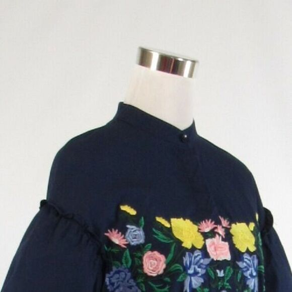 Navy blue AXEL button down blouse FR36 6 - Picture 4 of 8